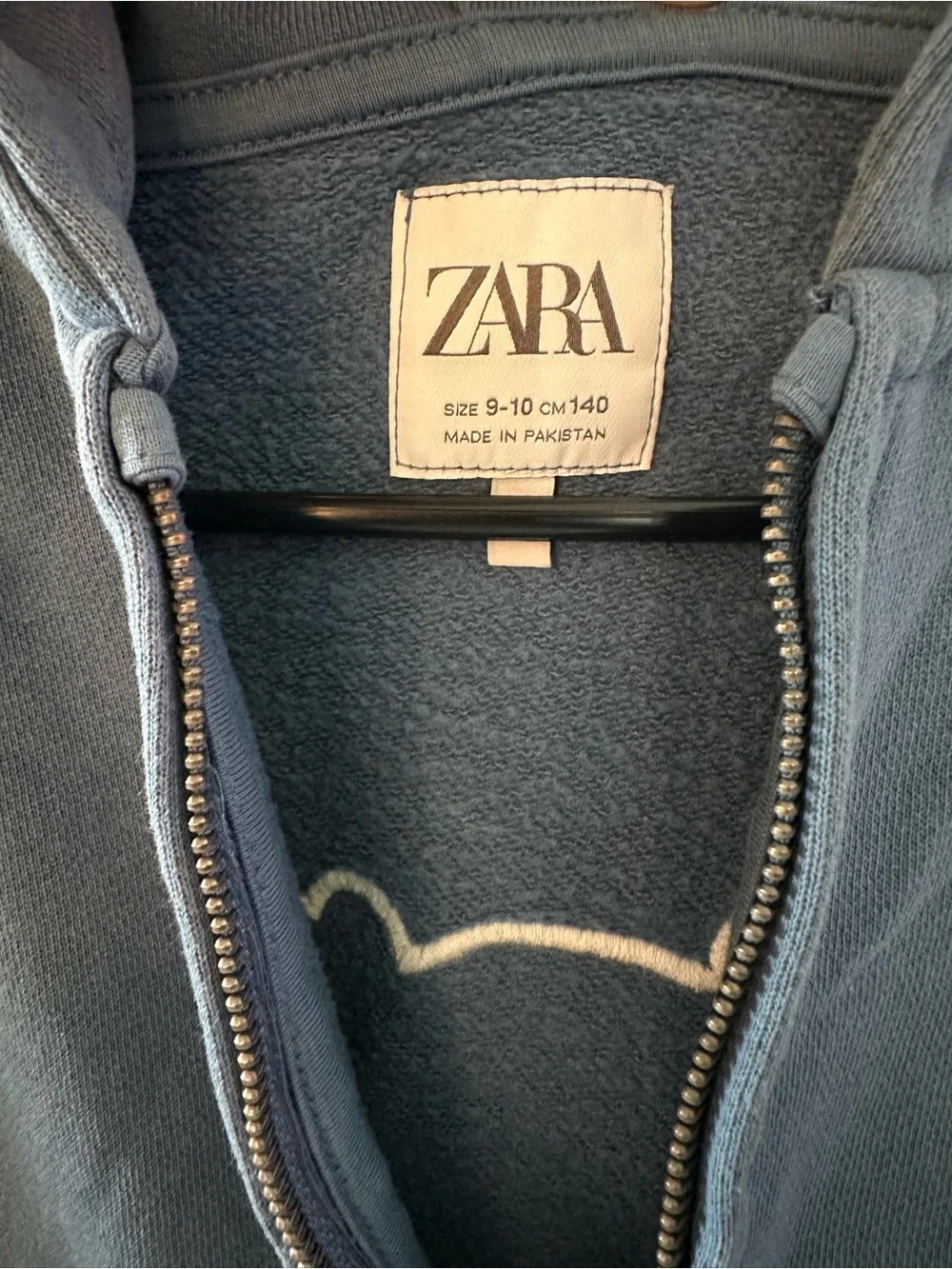 Zara Blue Full-Zip Hoodie with White Chest Script